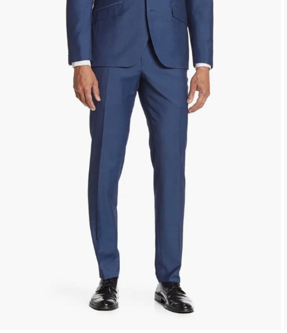 SAVILE ROW CO Men Brixton Suit Pant 36x33 Navy Blue Extra Trim Fit Trouser